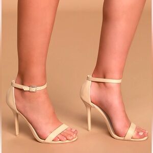 NEW NWOB NWT Lulus Elsi Naked Vanilla Ankle Strap Stiletto Heels Size 9 Vegan